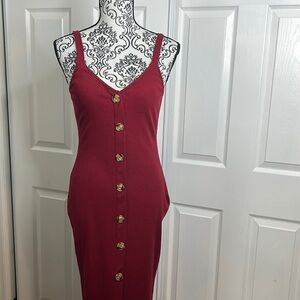 Shein Dark Red Button Down Tight Fitted Sun Dress M